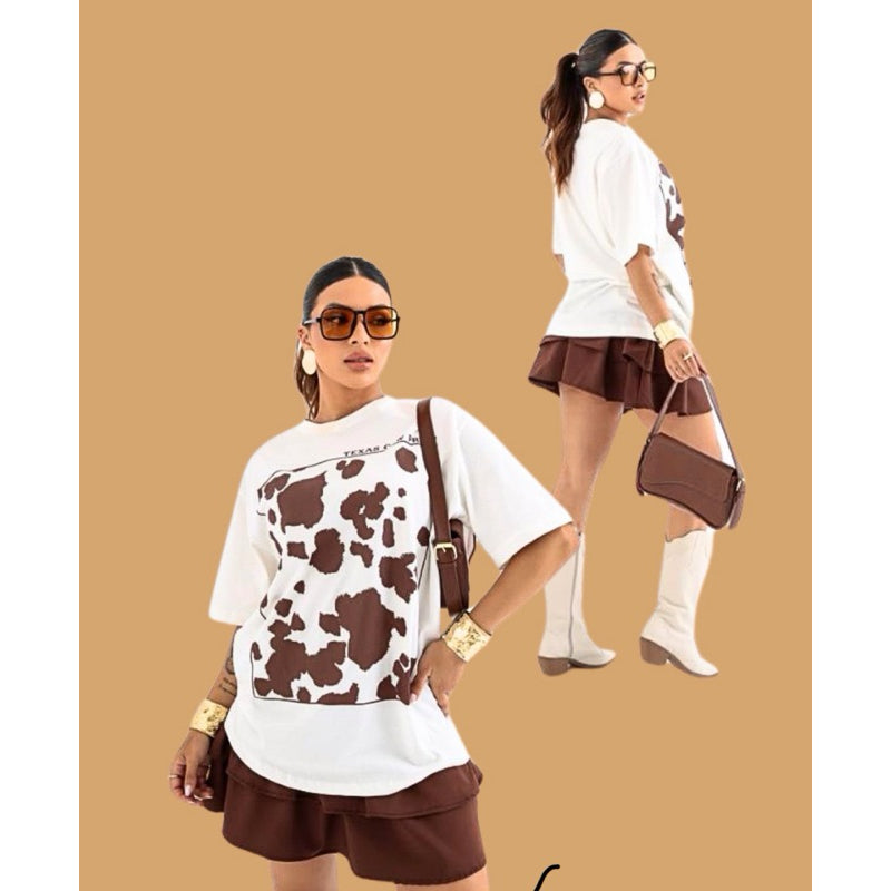 Camisetão T-shirt Cow Print - Loja de Roupa Feminina - Eleganza Style