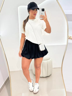Conjunto Basico Camisa Oversized e Saia Balonê - Brunna - Loja de Roupa Feminina - Eleganza Style