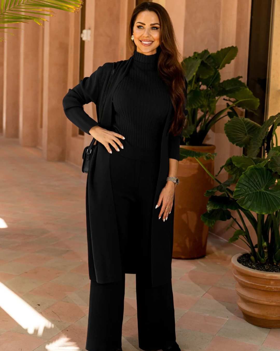 Conjunto Blusa Canelada Cardigan Calça - Celine - Loja de Roupa Feminina - Eleganza Style