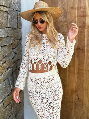 Conjunto Cropped e Saia Longa Tricotado - Maré - Loja de Roupa Feminina - Eleganza Style