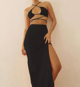 Conjunto Feminino Cropped Laço e Saia Longa Preto,  loja de roupa feminina eleganza style, Conjunto Emma - Eleganza Style