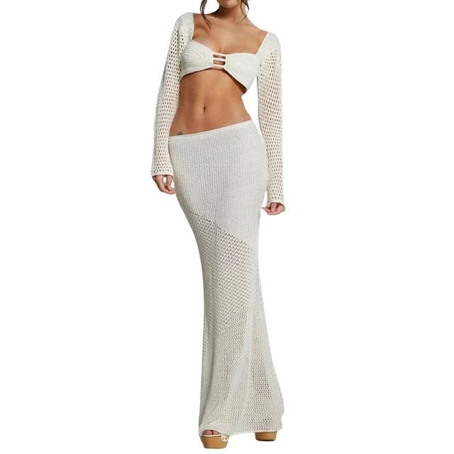 Conjunto Olivia Conjunto Feminino, Cropped Manga longa e Saia Tricotado, Conjunto Olivia Eleganza Style 