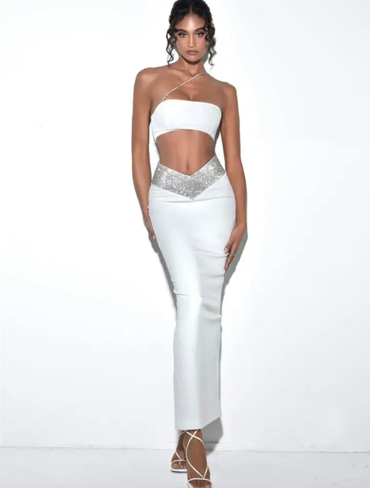 Conjunto Feminino Cropped e Saia Branco, loja de roupa feminina eleganza style, Conjunto Sophia - Eleganza Style