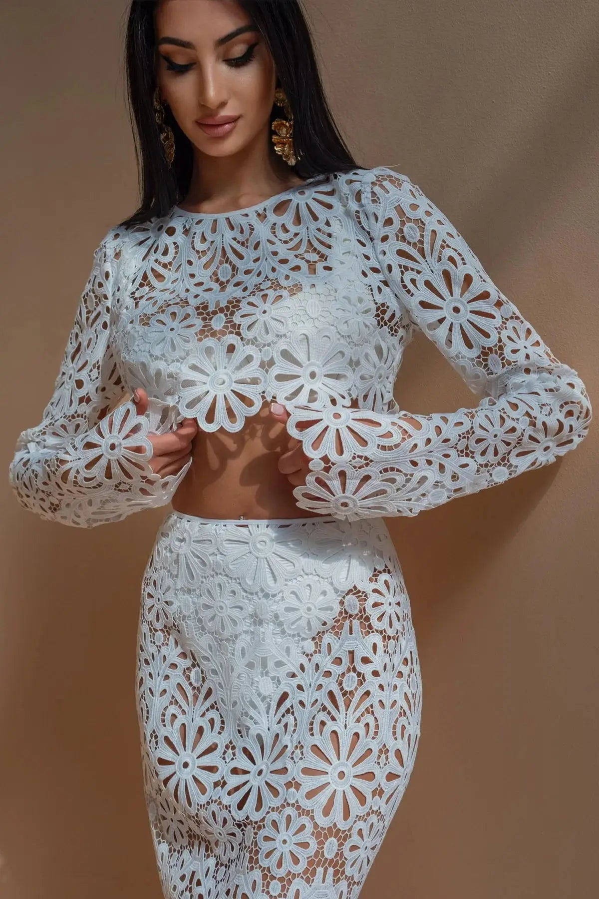 Conjunto Tricot Cropped Manga Longa e Calça - Bea - Loja de Roupa Feminina - Eleganza Style