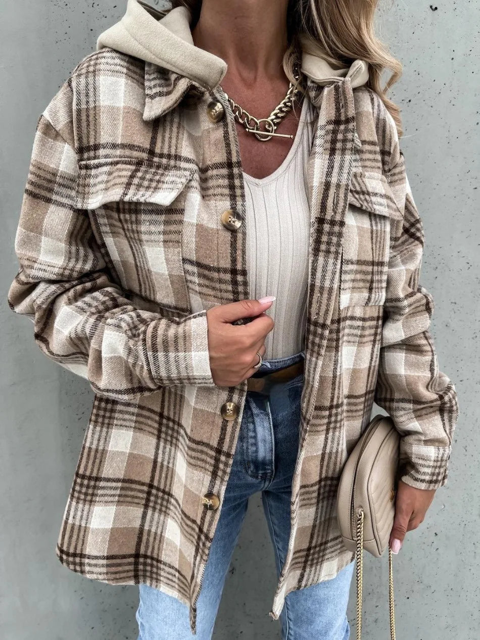 Jaqueta Feminina Jeans Com bolsos e Botões Para o Inverno Bege - Loja de Roupa Feminina , Jaqueta Adara - Eleganza Style