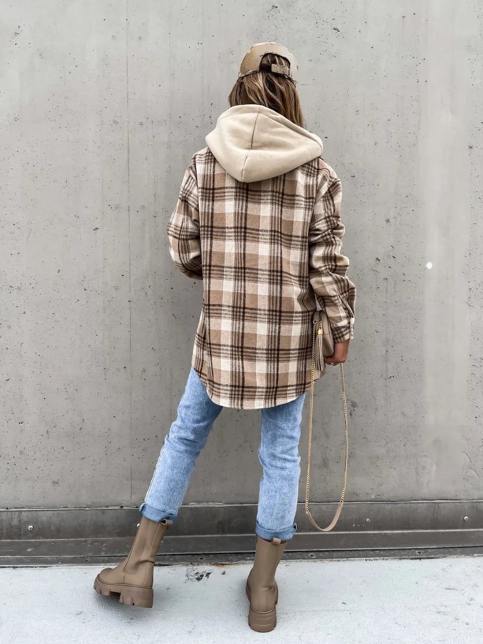 Jaqueta Feminina Jeans Com bolsos e Botões Para o Inverno Bege - Loja de Roupa Feminina , Jaqueta Adara - Eleganza Style