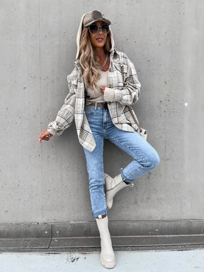 Jaqueta Feminina Jeans Com bolsos e Botões Para o Inverno Cinza- Loja de Roupa Feminina , Jaqueta Adara - Eleganza Style