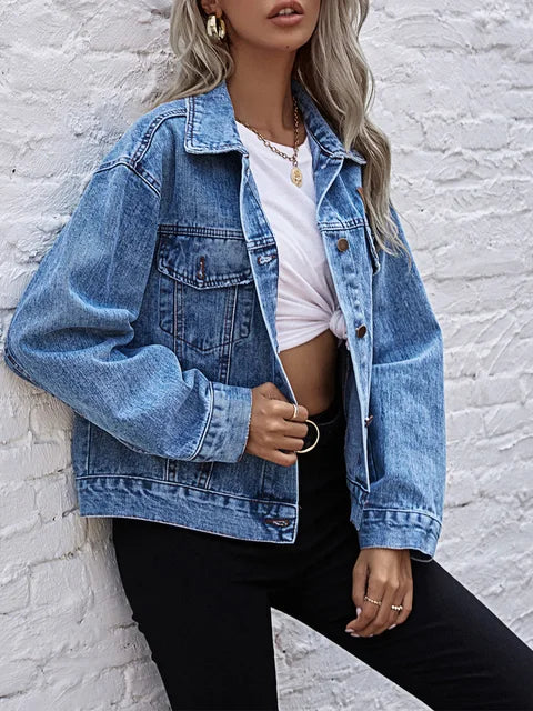 Jaqueta Feminina Jeans Com bolsos e Botões Para o Inverno - Loja de Roupa Feminina , Jaqueta Julie - Eleganza Style