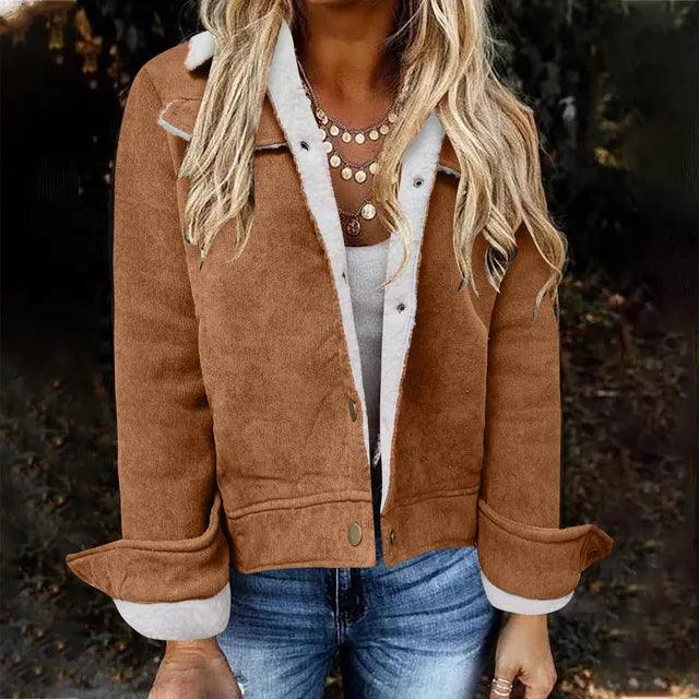 Jaqueta Feminina Peluciada com Botões Marrom, loja de roupa feminina eleganza style, Jaqueta Martine - Eleganza Style