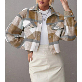 Jaqueta Feminina Xadrez com Botões e Bolsos Damasco, loja de roupa feminina eleganza style, Jaqueta Leona - Eleganza Style