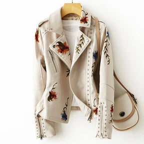 Jaqueta Feminina de Couro Com Bordados Flowers, Branco - Loja De Roupa Feminina - Eleganza Style