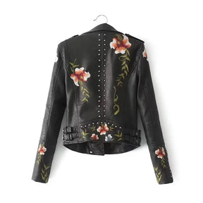 Jaqueta Feminina de Couro Com Bordados Flowers, Preto - Loja De Roupa Feminina - Eleganza Style