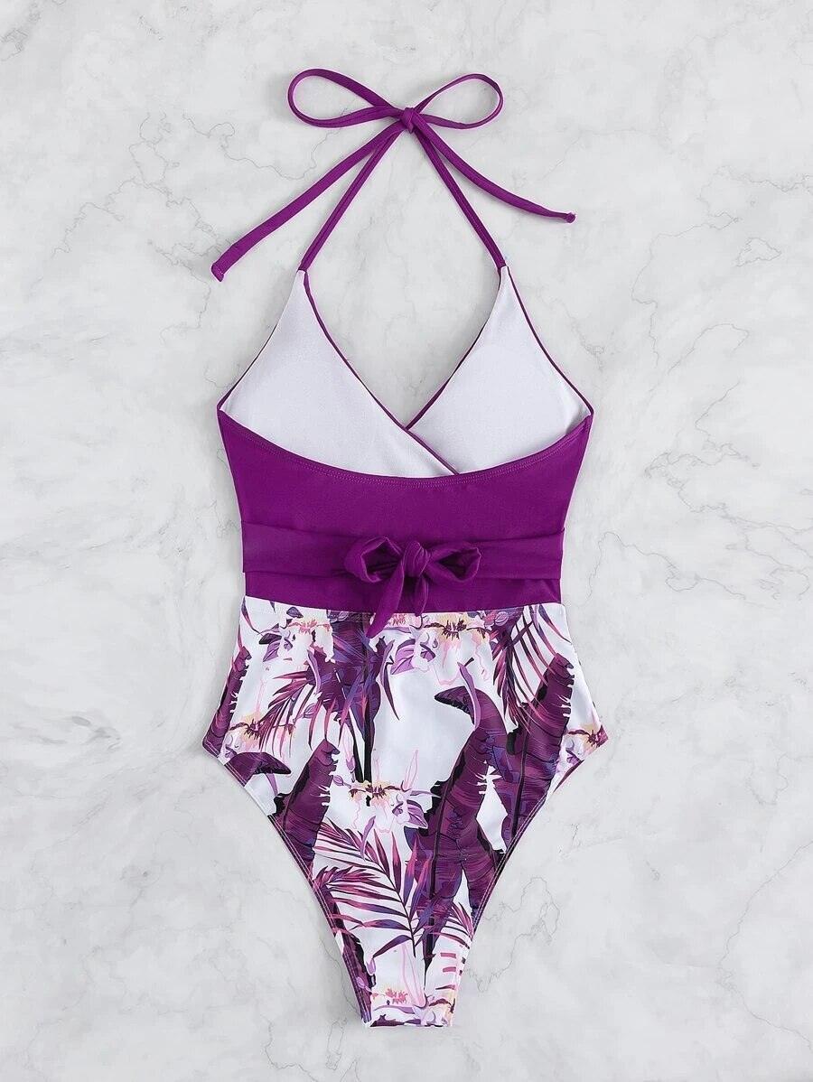 Maiô Estampado Floral roxo, loja de roupa feminina eleganza style, Maiô Vanessa - Eleganza Style
