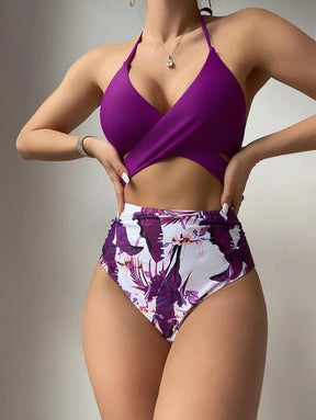 Maiô Estampado Floral roxo, loja de roupa feminina eleganza style, Maiô Vanessa - Eleganza Style