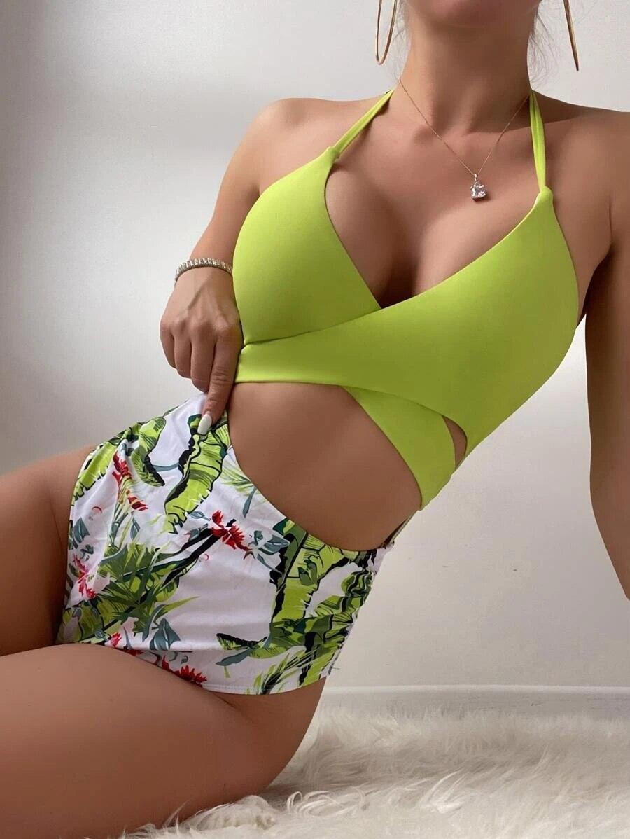 Maiô Estampado Floral verde, loja de roupa feminina eleganza style, Maiô Vanessa - Eleganza Style