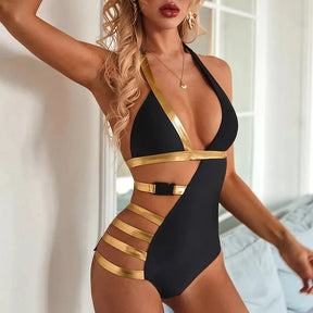 Maiô de Luxo Maia - Preto e dourado - Loja de Roupa Feminina - Eleganza Style