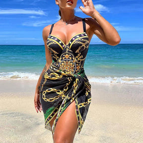 Maiô e saída de praia Estampado preto, loja de roupa feminina eleganza style, Maiô Egito - Eleganza Style