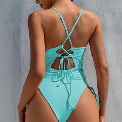 Maio elegante Lateral Trançada azul, Loja de Roupa Feminina eleganza style, Maiô Annie - Eleganza Style