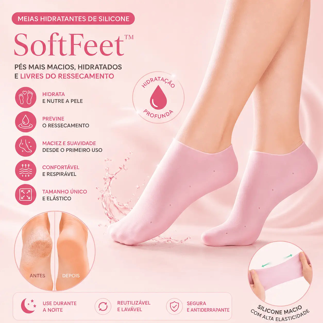 Meias Hidratantes de Silicone | SoftFeet™ - Pés mais macios, hidratados e livres do ressecamento