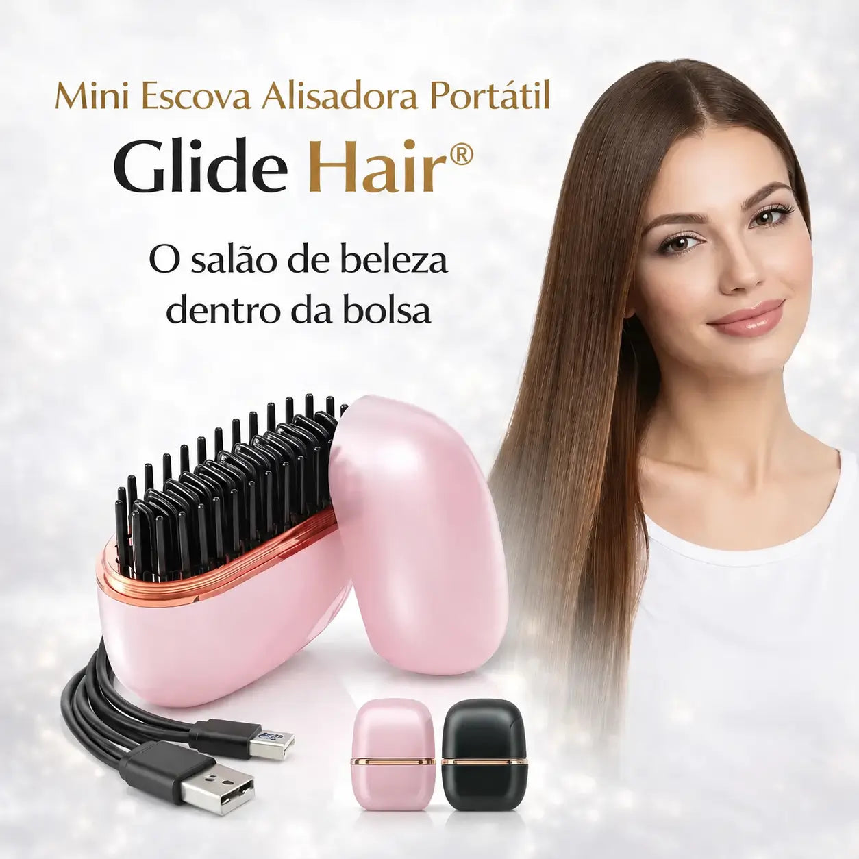 Mini Escova Alisadora Portátil | Glide Hair® - Alise e finalize o cabelo em qualquer lugar