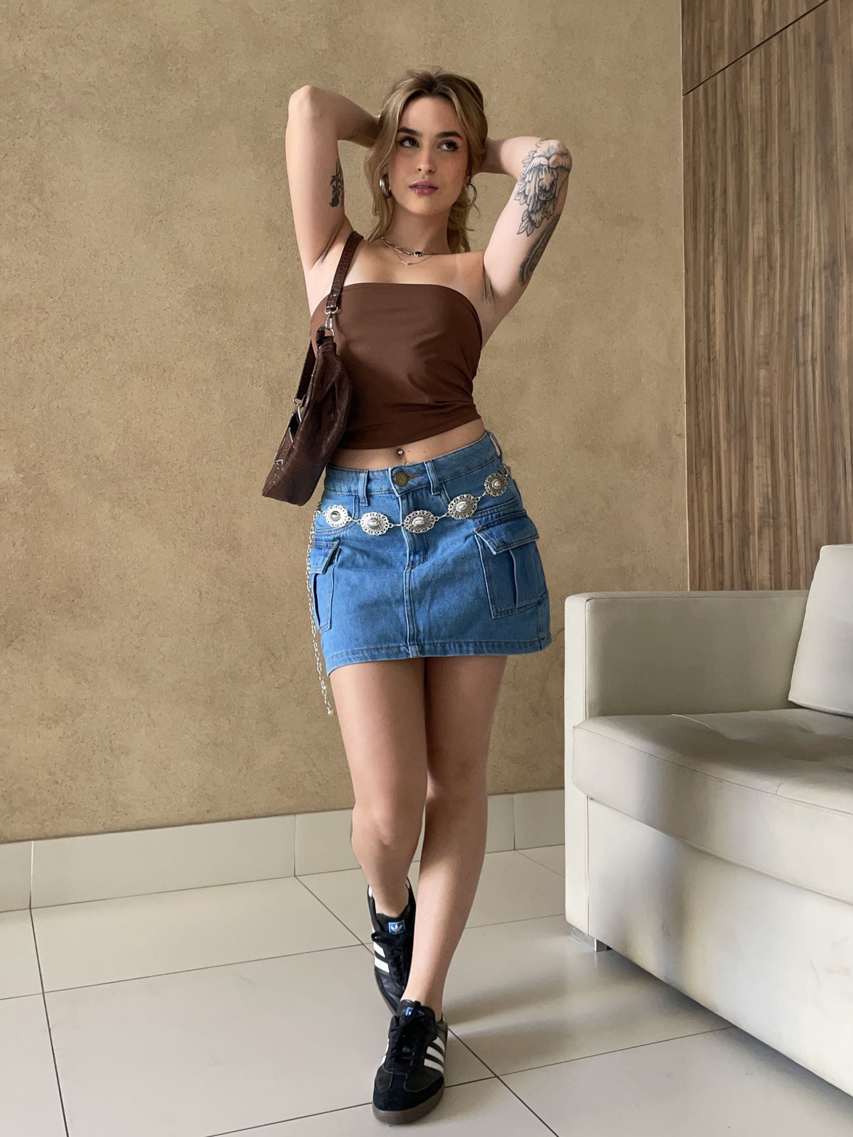 Mini Saia Cargo Jeans Premium - Viet - Loja de Roupa Feminina - Eleganza Style