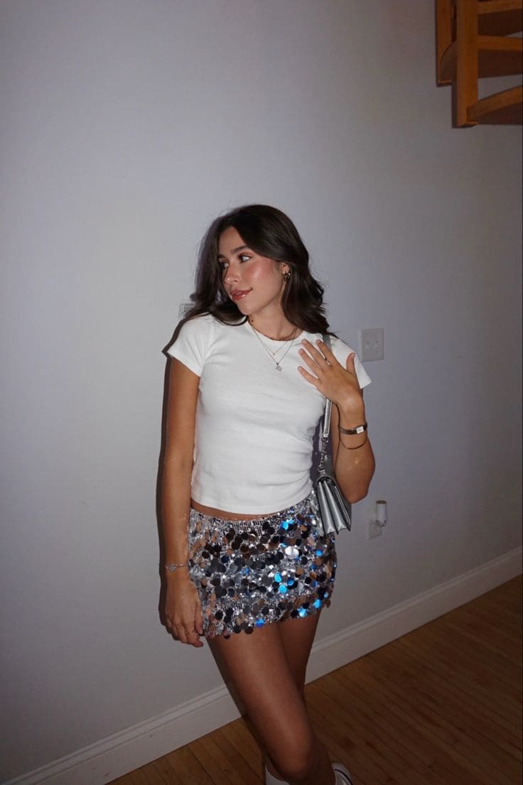 Mini Saia com Paêtes e Lantejoulas - Shine - Loja de Roupa Feminina - Eleganza Style