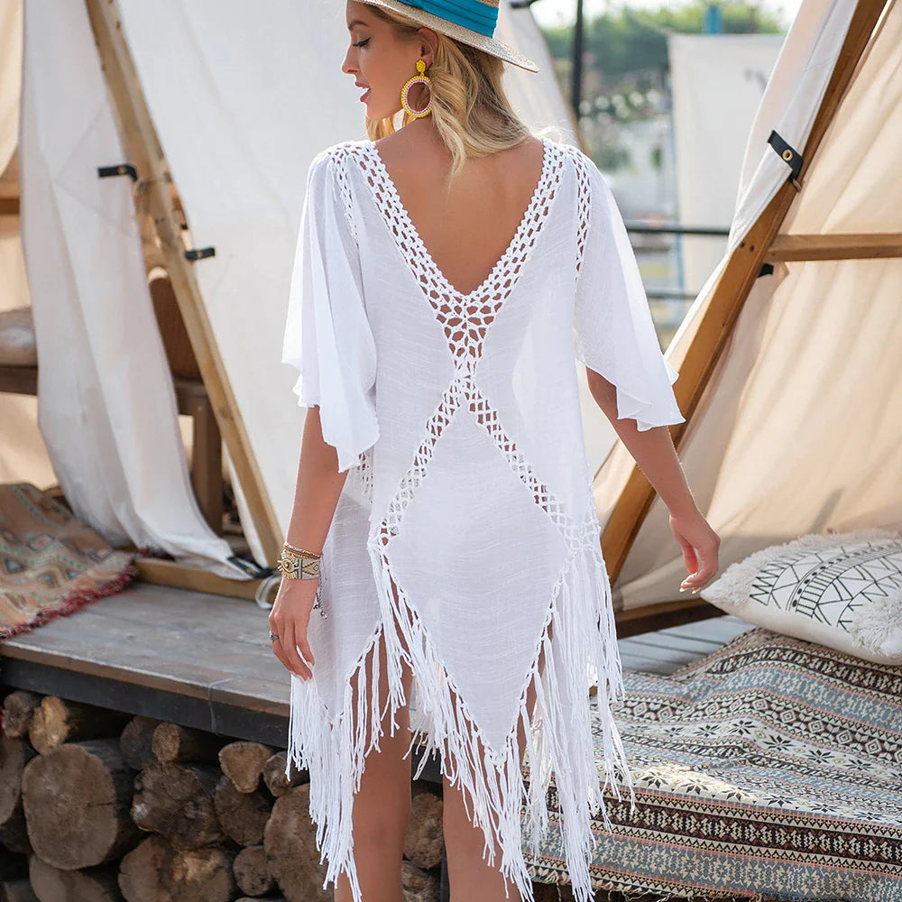 Saida de Praia Tricot  Branco, Loja de Roupa Feminina eleganza style, Saida de Praia Damma - Eleganza Style