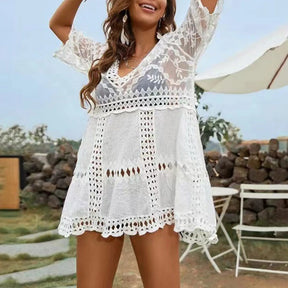 Saida de Praia Tricot Branco, Loja de Roupa Feminina eleganza style, Saida de Praia Janine - Eleganza Style