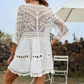Saida de Praia Tricot Branco, Loja de Roupa Feminina eleganza style, Saida de Praia Janine - Eleganza Style