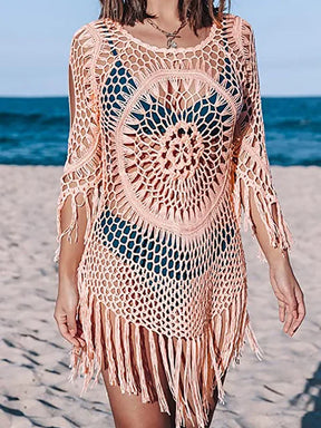 Saida de Praia Tricot Rosa, Loja de Roupa Feminina eleganza style, Saida de Praia Felicia - Eleganza Style