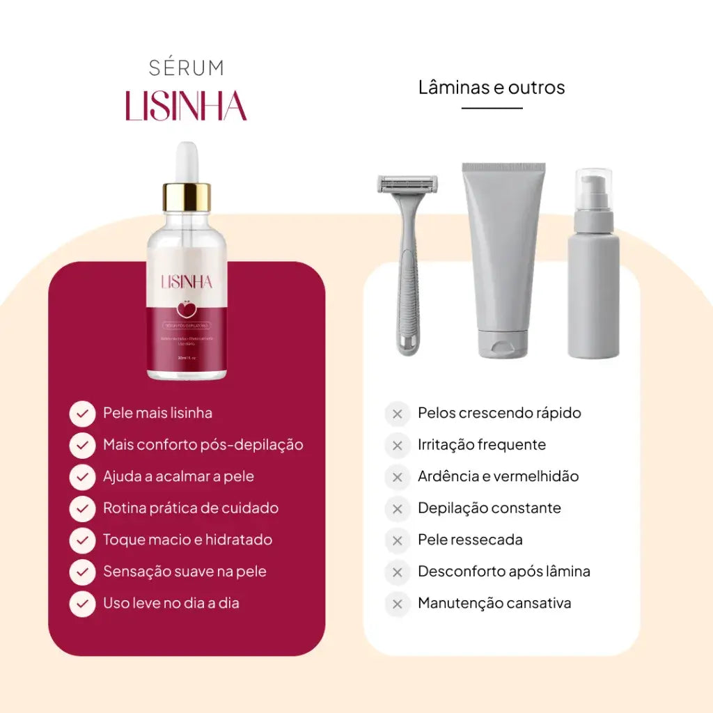 Sérum Redutor de Pelos | Bye Bye Pelos Lisinha® - Reduza 91% do crescimento em 30 dias