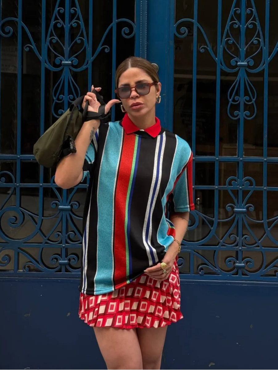 T-Shirt Camisa Oversize Basica Estampada - Classic Listras Verticais - Loja de Roupa Feminina - Eleganza Style