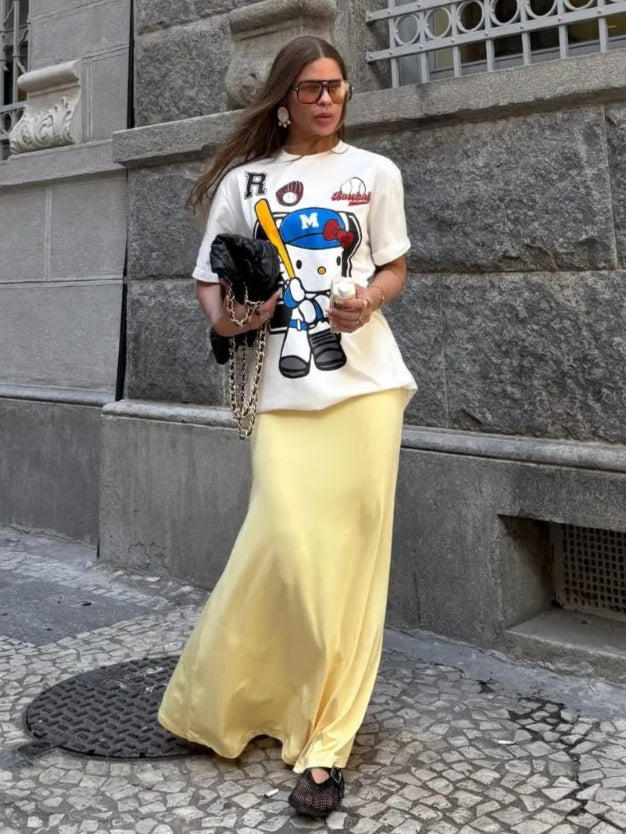 T-Shirt Camisa Oversize Basica Estampada - Hello Kitty Baseball - Loja de Roupa Feminina - Eleganza Style