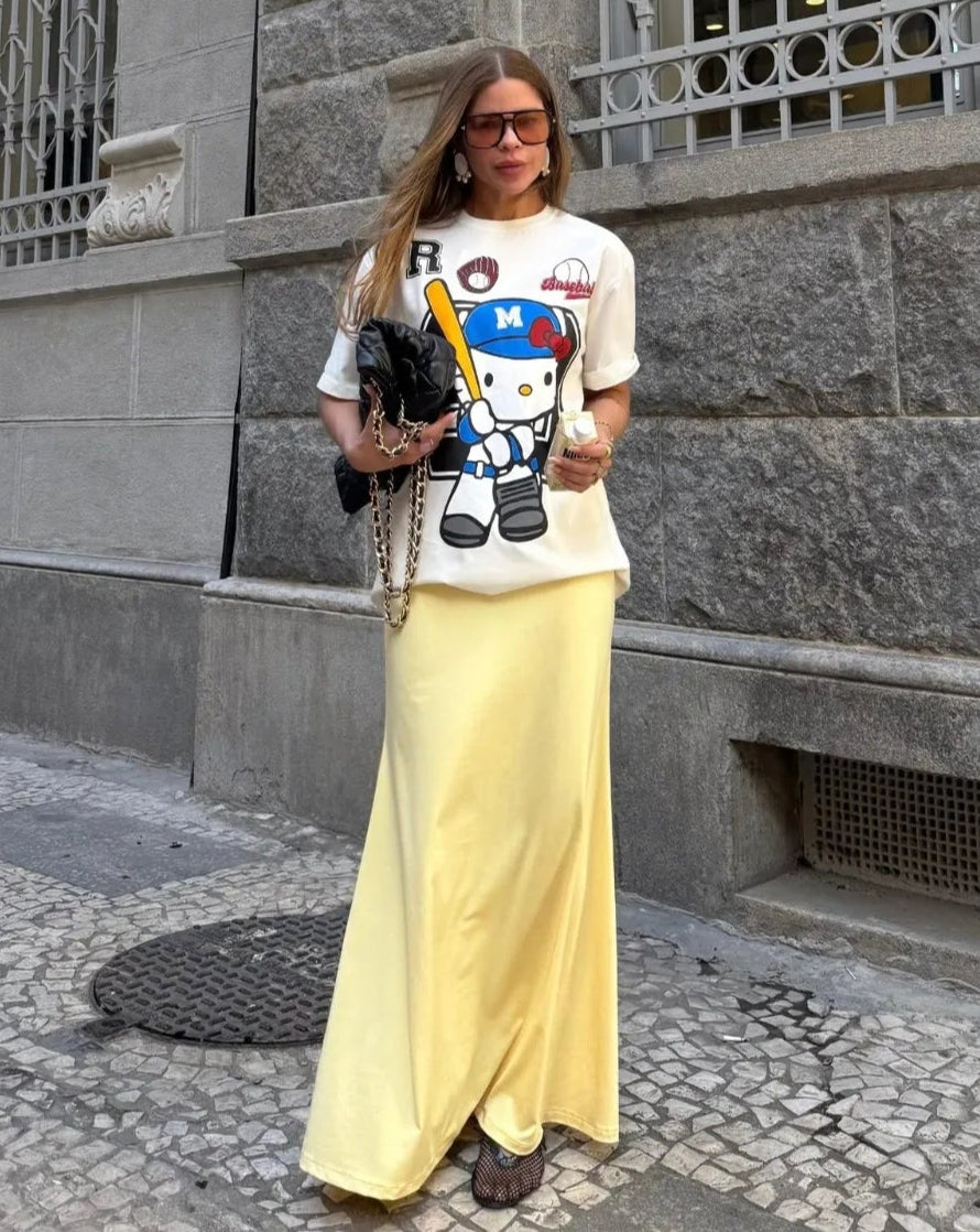 T-Shirt Camisa Oversize Basica Estampada - Hello Kitty Baseball - Loja de Roupa Feminina - Eleganza Style