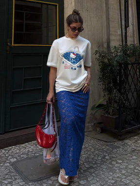 T-Shirt Camisa Oversize Basica Estampada - Hello Kitty Fruits - Loja de Roupa Feminina - Eleganza Style