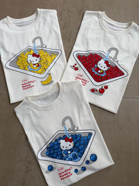 T-Shirt Camisa Oversize Basica Estampada - Hello Kitty Fruits - Loja de Roupa Feminina - Eleganza Style