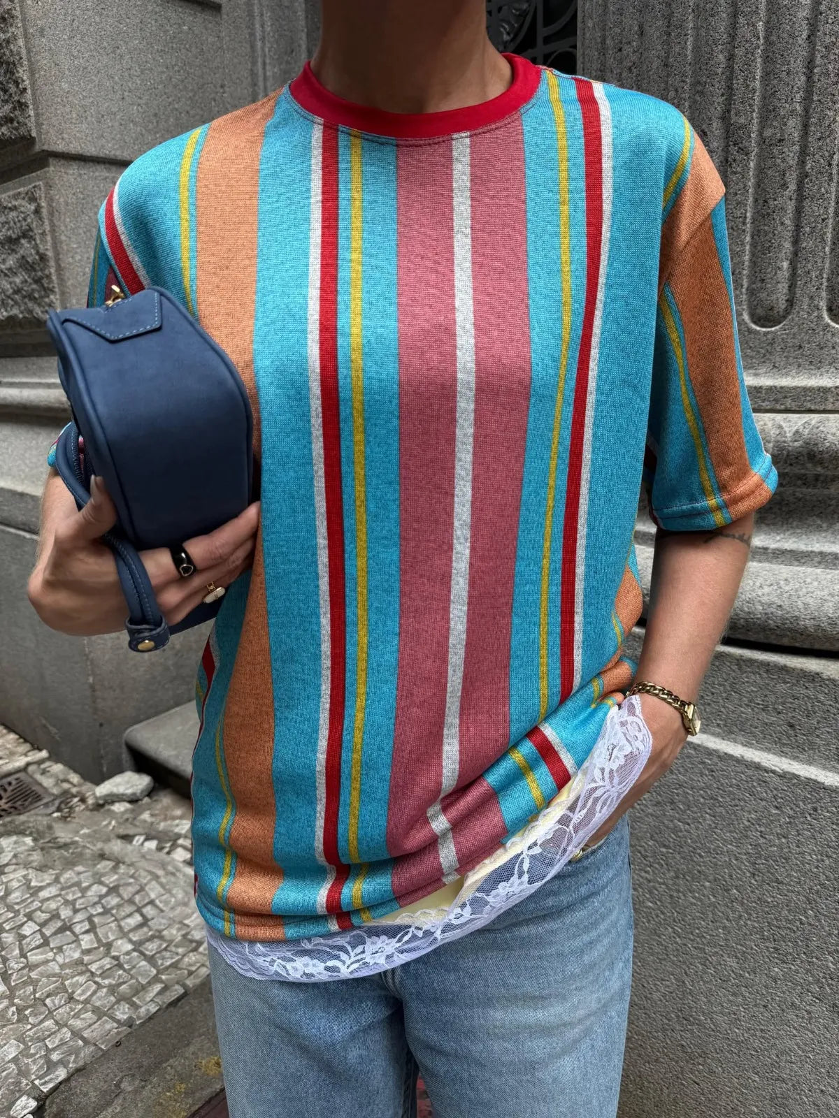 T-Shirt Camisa Oversize Basica Estampada - Listras Candy - Loja de Roupa Feminina - Eleganza Style