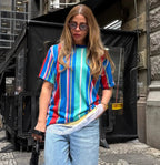 T-Shirt Camisa Oversize Basica Estampada - Listras Verticais - Loja de Roupa Feminina - Eleganza Style