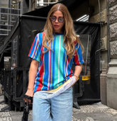 T-Shirt Camisa Oversize Basica Estampada - Listras Verticais - Loja de Roupa Feminina - Eleganza Style