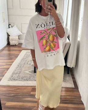 T-Shirt Camisa Oversize Basica - Limón - Loja de Roupa Feminina - Eleganza Style