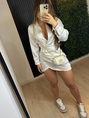 Vestido Curto de Cetim - Amelia - Branco - Loja de Roupa Feminina - Eleganza Style