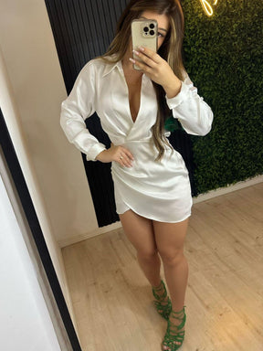 Vestido Curto de Cetim - Amelia - Branco - Loja de Roupa Feminina - Eleganza Style