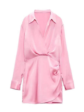 Vestido Curto de Cetim - Amelia - Rosa - Loja de Roupa Feminina - Eleganza Style