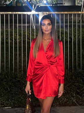 Vestido Curto de Cetim - Amelia - Vermelho - Loja de Roupa Feminina - Eleganza Style