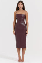 Vestido Elegante De Couro e Laços Marrom, loja de roupa feminina eleganza style, Vestido Bustier Lucy - Eleganza Style