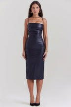 Vestido Elegante De Couro e Laços Preto, loja de roupa feminina eleganza style, Vestido Bustier Lucy - Eleganza Style