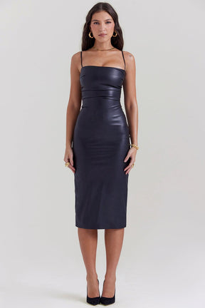 Vestido Elegante De Couro e Laços Preto, loja de roupa feminina eleganza style, Vestido Bustier Lucy - Eleganza Style