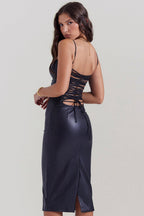 Vestido Elegante De Couro e Laços Preto, loja de roupa feminina eleganza style, Vestido Bustier Lucy - Eleganza Style