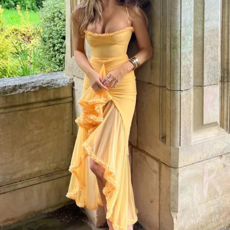 Vestido Elegante Decote Arredondado e Babados - Karla - Loja de Roupa Feminina - Eleganza Style