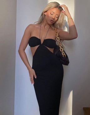Vestido Elegante Longo Decote V Preto, Loja de Roupa Feminina eleganza style, Vestido Penelope - Eleganza Style